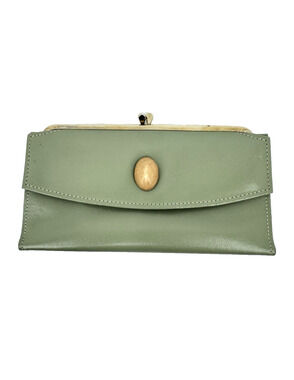 Vintage Amity Cowhide Clutch Wallet Sage Green Billfold Coin Purse NWOT Vintage